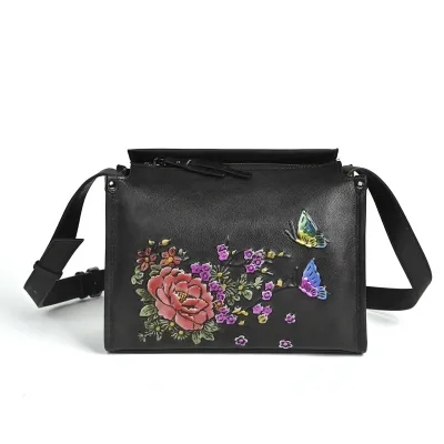 Ethnic Style Cowhide Crossbody Bag